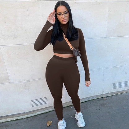 lovwvol Two Piece Sets Women Solid Autumn Tracksuits High Waist Stretchy Sportswear Hot Crop Tops And Leggings Matching Outfits