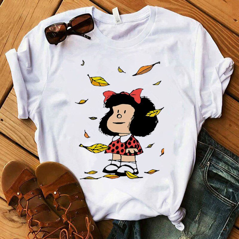 Mafalda T-shirt Women Summer Harajuku Casual Short Sleeve T-shirts Streetwear O-Neck White Tops Tee 90s Cartoon Tshirt Femme Top