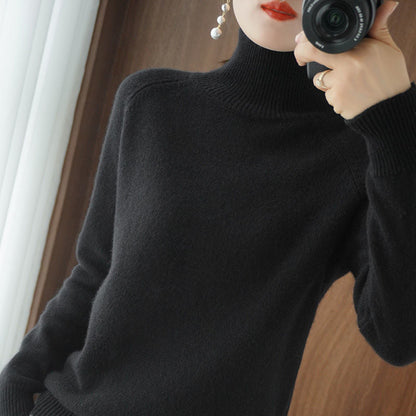 lovwvol Turtleneck Pullover Fall/winter  Cashmere Sweater Women Pure Color Casual Long-sleeved Loose Pullover Bottoming