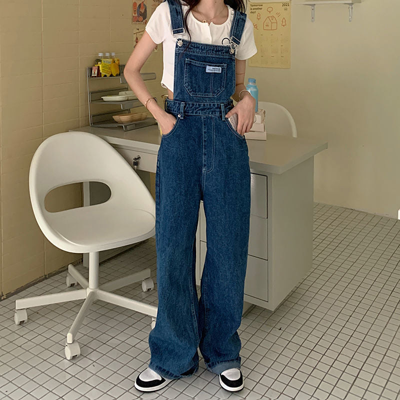 New Design Denim Jumpsuit Women Korean Fashion Baggy Jeans Jumpsuits High Waist Wide Leg Overalls Trousers Woman