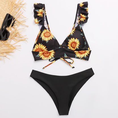 Sunflower Printed Bikini Set Sexy  Swimwear Women Mujer Push Up Padded Biquini Bathers Bandage Bathing Suit Swimsuit Bikini