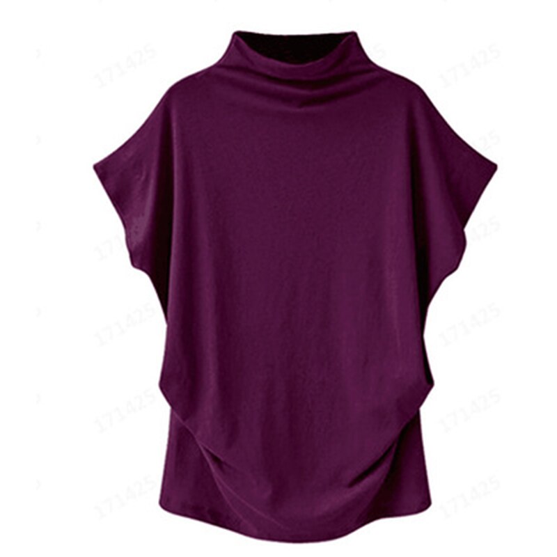 Women Casual Turtleneck Short Batwing Sleeve Blouse Female Cotton Solid Plus Size Tops Ladies Shirt Clothing