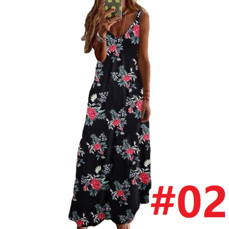 Women Dress Summer Casual Sleeveless Halter Solid Beach Long Dress Round Neck Sling Fashion Beach Clothes Plus Size 5XL