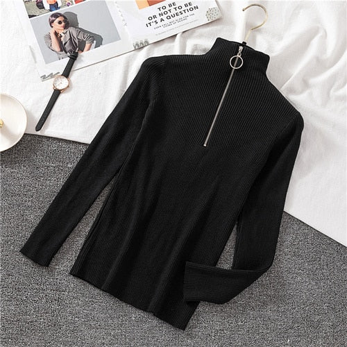 Sexy Turtleneck Sweater Women Autumn Winter Clothes Sueter Mujer Zip Christmas Sweaters Pink Fashion Pullovers Ladies