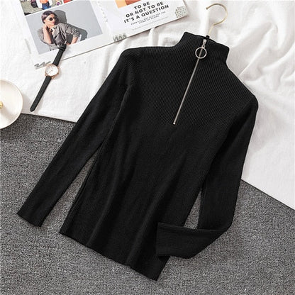 lovwvol Sexy Turtleneck Sweater Women Autumn Winter Clothes Sueter Mujer Zip Christmas Sweaters Pink Fashion Pullovers Ladies