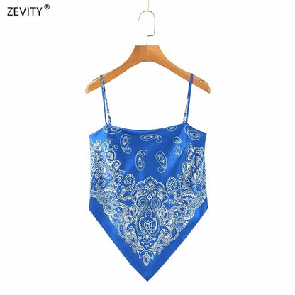 lovwvol New Women vintage paisley print spaghetti strap sexy chic camis tank ladies summer backless bowknot sling tops LS3866