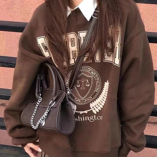 lovwvol     Y2K Vintage Brown Sweatshirts Women Streetwear Egirl Aesthetic Letter Oversize Hoodies Harajuku Korean Style Female