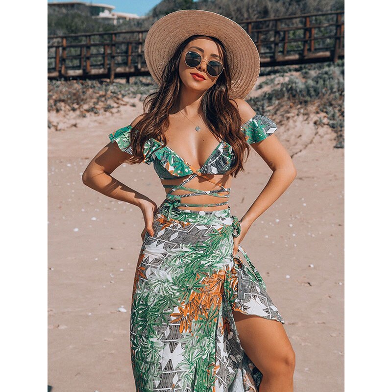 Backless Tunic Beach Dress Bikini Long Dress Print Swimwear Women Cover Up Swimsuit Beachwear Pareo Saida de Praia