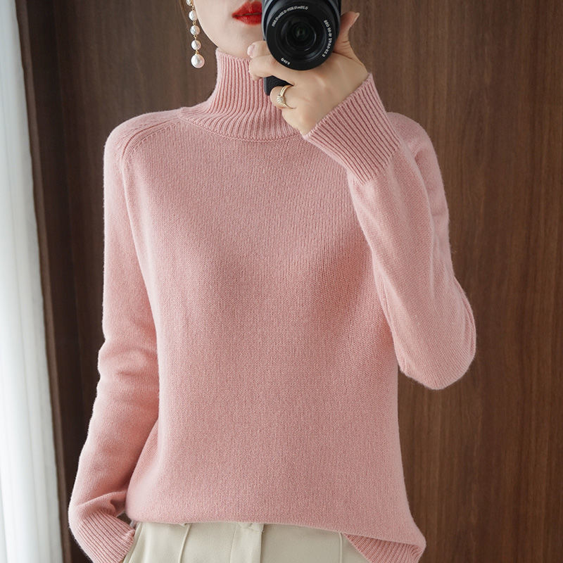 lovwvol Turtleneck Pullover Fall/winter  Cashmere Sweater Women Pure Color Casual Long-sleeved Loose Pullover Bottoming