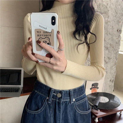 lovwvol lovwvol White Half High Neck Sweater Women's Autumn Winter Long Sleeved Top Foreign Style Bottomed Sweater Rac