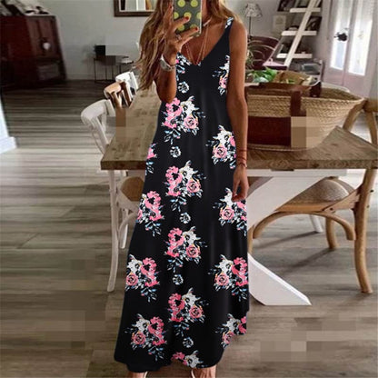 Women Dress Summer Casual Sleeveless Halter Solid Beach Long Dress Round Neck Sling Fashion Beach Clothes Plus Size 5XL