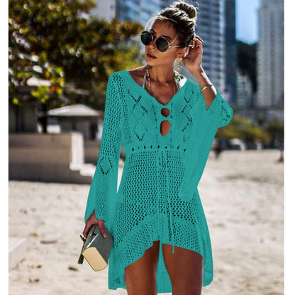 lovwvol New Knitted Beach Cover Up Women Bikini Swimsuit Cover Up Hollow Out Beach Dress Tassel Tunics Bathing Suits Cover-Ups Beachwear