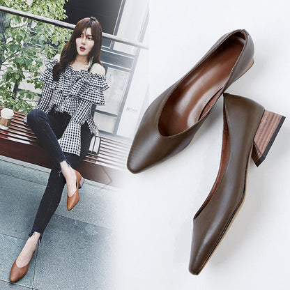 lovwvol women Genuine Leather shoes cow leather pointed toe office shoes career shoes all-match women pumps low heel shoes