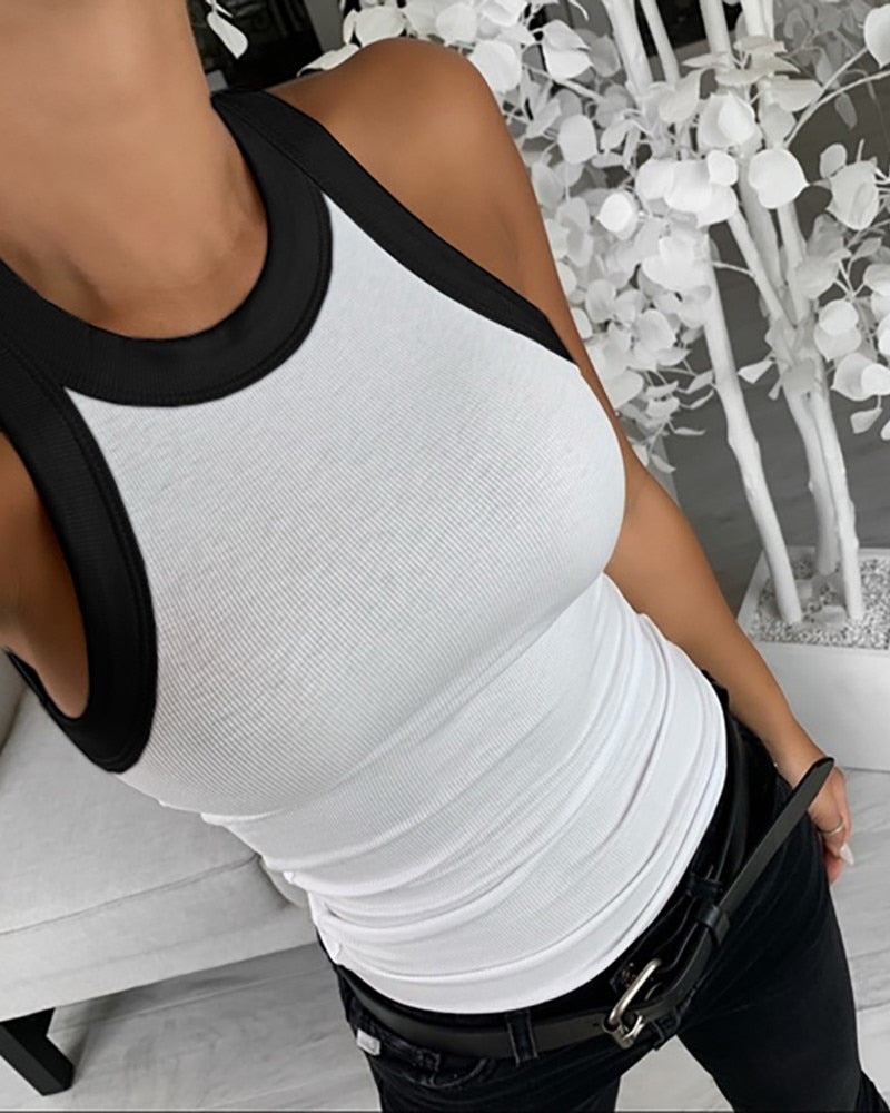 lovwvol Women Solid Round Neck Ribbed Tank Top Camisole Women Summer Basic Elastic Tank Top O Neck Solid Tank Top Plus Size