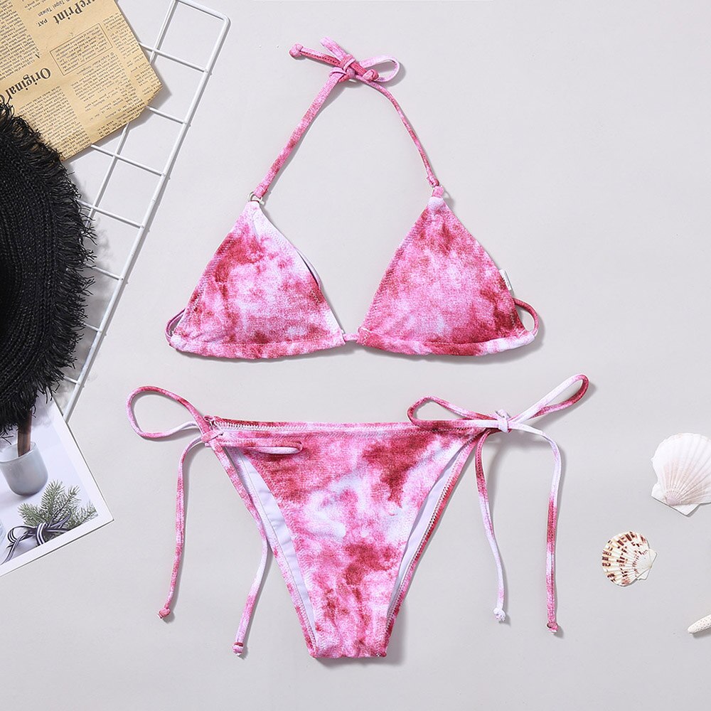 Swimwear Women Tie dye Bikini Set Bathing Suit Beachwear Push Up Swimming Swimwear Sexy Bandage Swimsuit Bikini