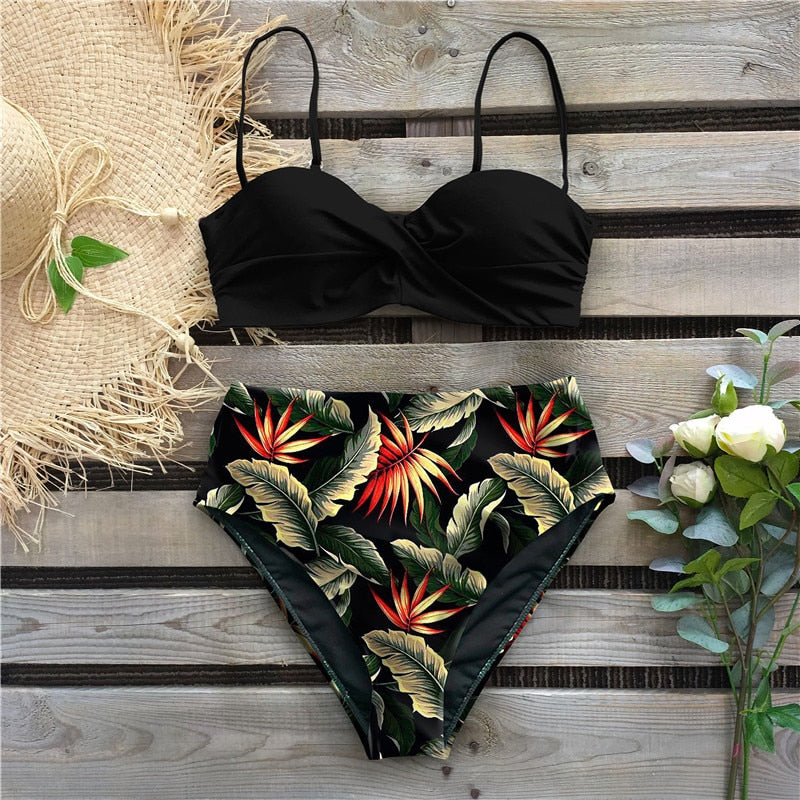 Sexy Bikini Female Swimsuit Women Swimwear Thong Push Up Bikinis Set High Waist Swimming Suits Ruffled Bathing Suit