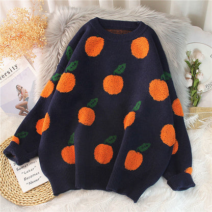 Autumn Winter Sweaters Pullover Cherry Pattern Long Sleeve Sweater Women Turtleneck Knitted Jumpers Sweater Mujer