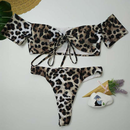 Sexy Bikini Set Women Brazilian Padded Push Up Swimwear  Leopard Sling Bathing Suit G String Swimsuit Beachwear