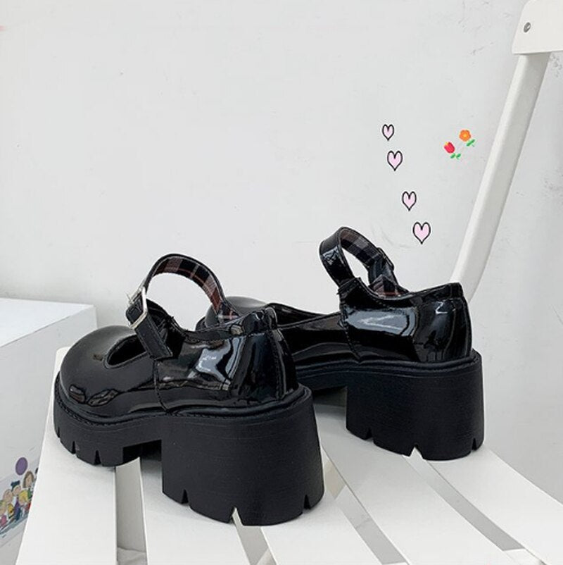 Patent Leather Mary Janes Shoes Buckle Strap Round Toe Summer Outdoor Casual Ladies Shoes Student Party Shoes Zapatos De Mujer