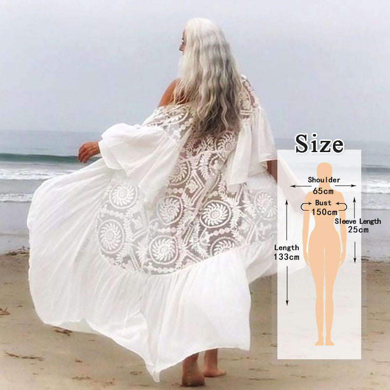 Embroidery Kaftan Beach Tunic Beach Cover up Saida de Praia Swimsuit Women Bikini cover up Pareo Sarong Beachwear Q882