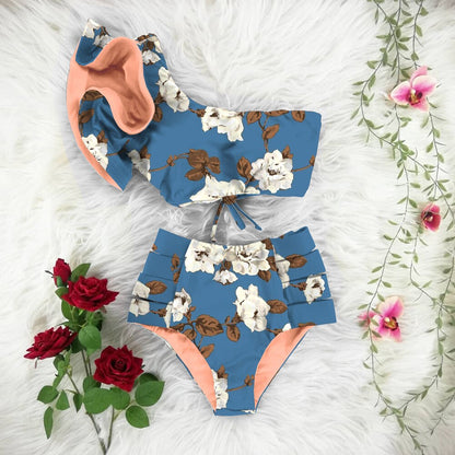 New Bikini Floral Ruffled Bikini Set Women V-neck High Waist Two Piece Swimsuit Girl Beach Bathing Suit Swimwear Biquinis