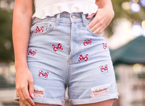 england high street vintage mouse animal cartoon embroidery harem mom feminina high waist denim shorts women plus size