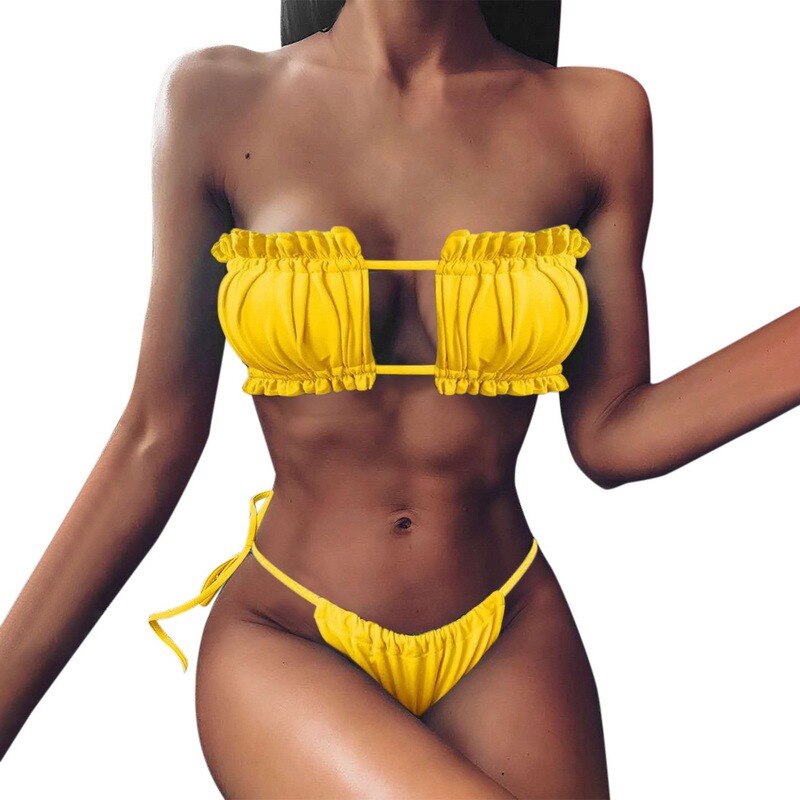 Women High Waist Bikini Sexy Swimsuit Swimwear Female Bandeau Thong Brazilian Biquini Bikini Set Bathing Suit Bather