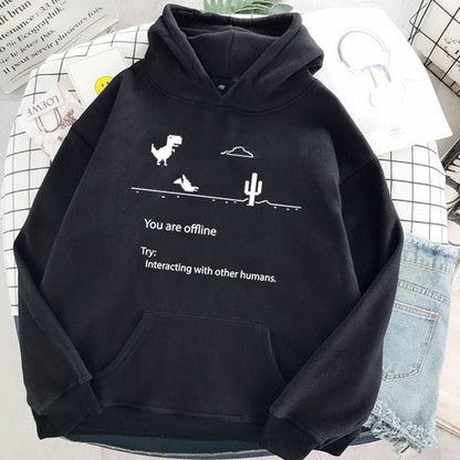 Cartoon Dinosaur Letter Print Hoodies Women Hooded Oversize Pullovers Harajuku Warm Kawaii Female Loose Streetwear Sweatshirts