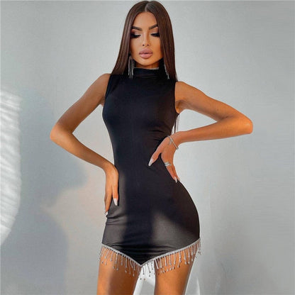 lovwvol New Tank Strap Middle Neck Casual Evening Party Sexy Backless Women's Clothes Bright Prom Basic Bodycon Mini Dress Vestidos