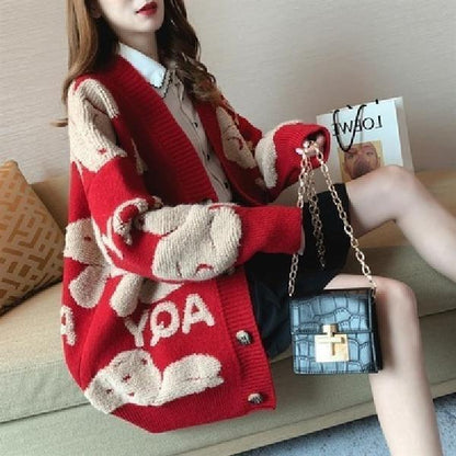 lovwvol Loose Sweater Oversize Woman Christmas Sweater Coat Korean Fashion Sweet Cardigans For Women 2023 Thick Winter Clothes Knitted