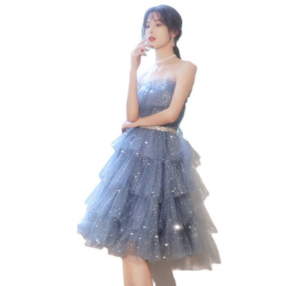 Princess Evening Dress Female  New Temperament Birthday Party Banquet Super Fairy Tube Top Student Graduation Dress