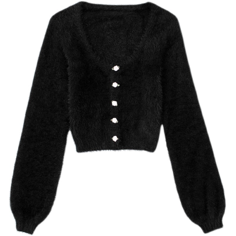 lovwvol Fall long sleeve top woman sweaters korean knitted cropped cardigan women Christmas sweater vintage flower cardigan fuzzy