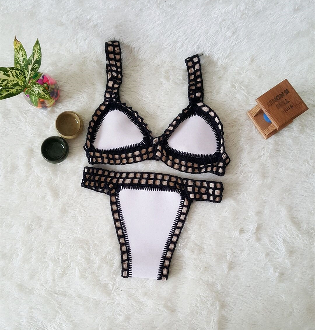 Micro Bikini Women Handmade Crochet Knit Swimwear Halter Patchwork Bathing Suit Swimsuit Biquini Thong Bikini traje de bano