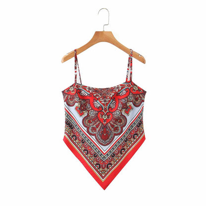 lovwvol New Women vintage paisley print spaghetti strap sexy chic camis tank ladies summer backless bowknot sling tops LS3866