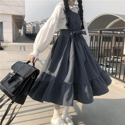 Sleeveless Dress Women New Ulzzang College Style Summer Sweet Ruffles Girls Long Dresses High Waist Kawaii Bowknot Plus Size 4XL