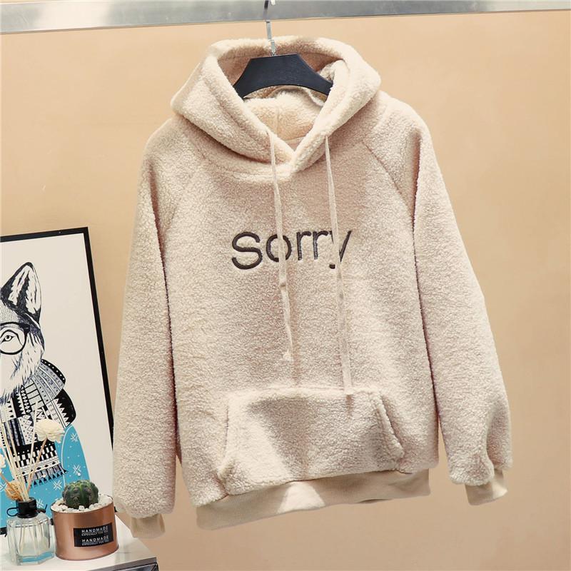 New Autumn Winter Thick Warm Coat Velvet Cashmere Women Hoody Sweatshirt Solid Blue Pullover Casual Tops Lady Loose Long Sleeve