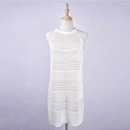 Sexy Beach Wear Cover Up Sleeveless Hollow Dress Crochet Knitted Woman Swimwear Bikini Cover Up Hand Made Beach Dresses