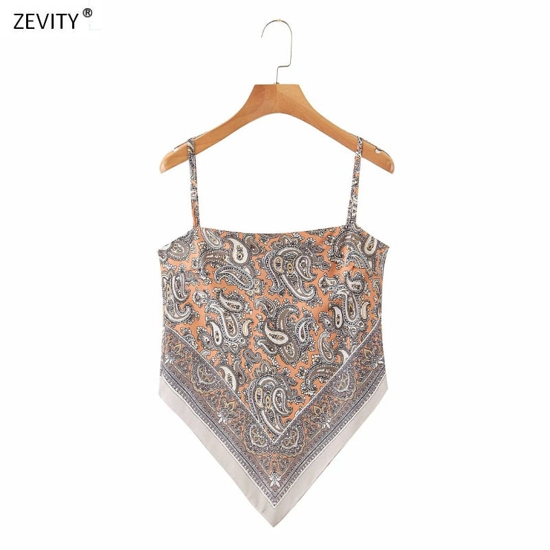 lovwvol New Women vintage paisley print spaghetti strap sexy chic camis tank ladies summer backless bowknot sling tops LS3866