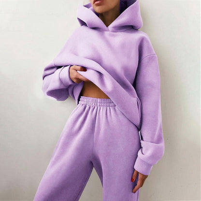 lovwvol New Tracksuit Women Elegant Solid Suits Fleece Warm Hoodies 2 Piece Set  Autumn Winter Fashion Oversized Sweatshirts Tracksuit