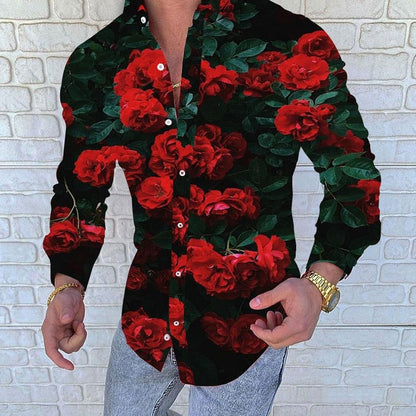 lovwvol Men Printing Shirt Long Sleeve Turn Down Collar Streetwear Ethnic Style Tops Button Casual Tideway Camisa Masculina