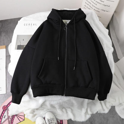 Winter Sweatshirt Women Movement White Tops Hooded Plus Velvet Thick Zipper Up Hoodie Casual Oversized Black Gray Woman Clothes