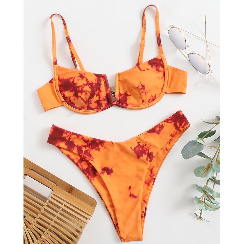 Sexy Female Swimsuit Two Piece Set Swimwear Dot Printed Push Up Bandage Bikini Set Women Underwire Beach Wear V-neck Biquini