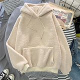 lovwvol New Autumn Winter Thick Warm Coat Velvet Cashmere Women Hoody Sweatshirt Solid Blue Pullover Casual Tops Lady Loose Long Sleeve Teenage Fashion Outfits