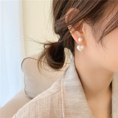 New Korean Style Contracted Heart Pearl Earrings For Women Sweet Flower Zircon Geometric Stud Earring Girl Party Jewelry