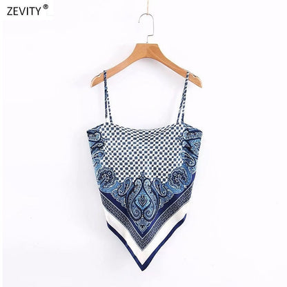 lovwvol New Women vintage paisley print spaghetti strap sexy chic camis tank ladies summer backless bowknot sling tops LS3866