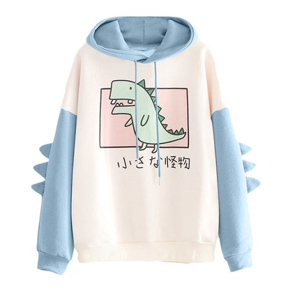 Winter dino hoodie Tops Dinosaur Oversized Cartoon Hoodie Women Fashion Sweatshirt Casual Print Korean Style Thicken Sweatshirt