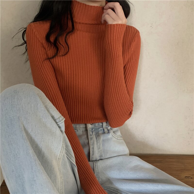 lovwvol lovwvol White Half High Neck Sweater Women's Autumn Winter Long Sleeved Top Foreign Style Bottomed Sweater Rac