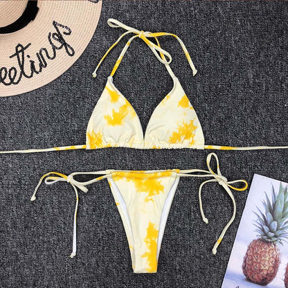 Swimwear Women Tie dye Bikini Set Bathing Suit Beachwear Push Up Swimming Swimwear Sexy Bandage Swimsuit Bikini