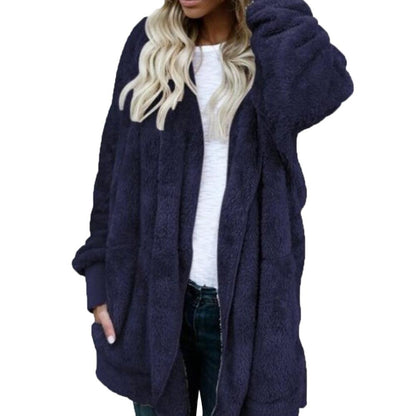 Winter Warm Women Fashion Faux Fur Hooded Coat Hairry Cardigan Furry Outwear