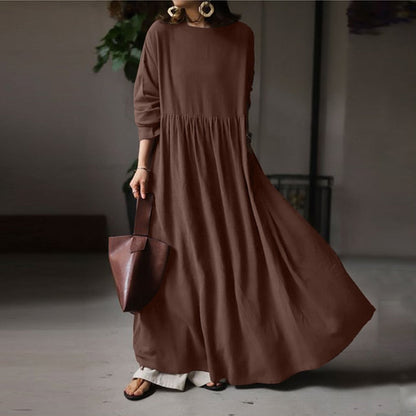 Women Elegant Maxi Long Dress   Autumn Vintage Long Sleeve Solid Sundress Kaftan Femme Robe Vestidos  Baggy